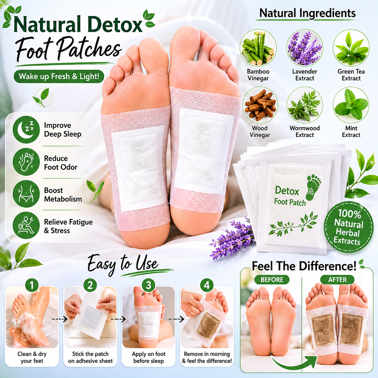 Kinoki Detox Foot Patches – Deep Cleanse & Detox | Pack of 20