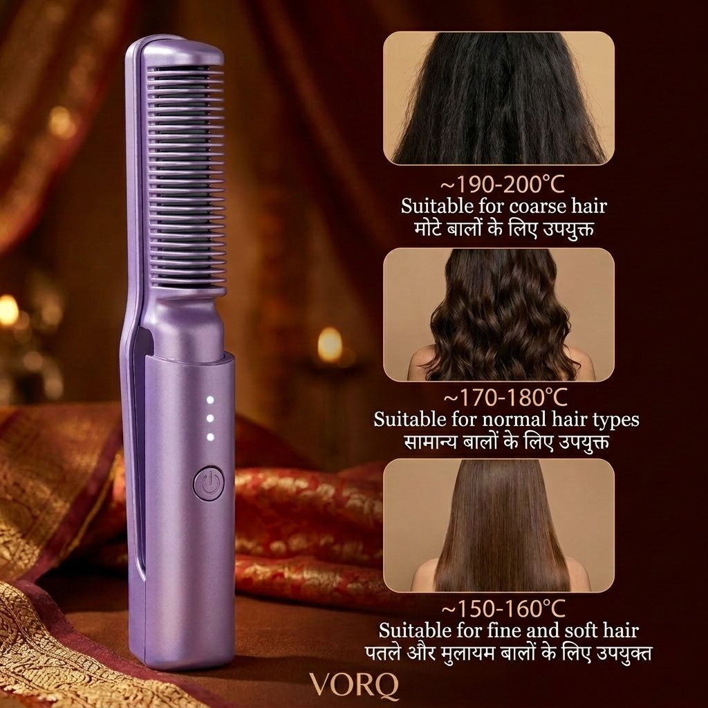 Adjustable Hair Straightener Hot Comb | Portable Electric Hair Styling Comb | Up to 200°C