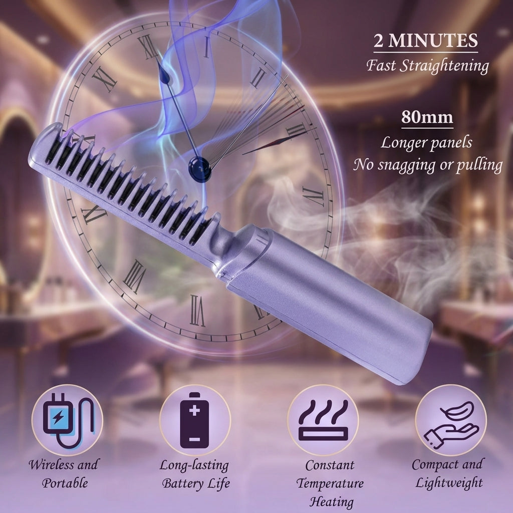 Adjustable Hair Straightener Hot Comb | Portable Electric Hair Styling Comb | Up to 200°C