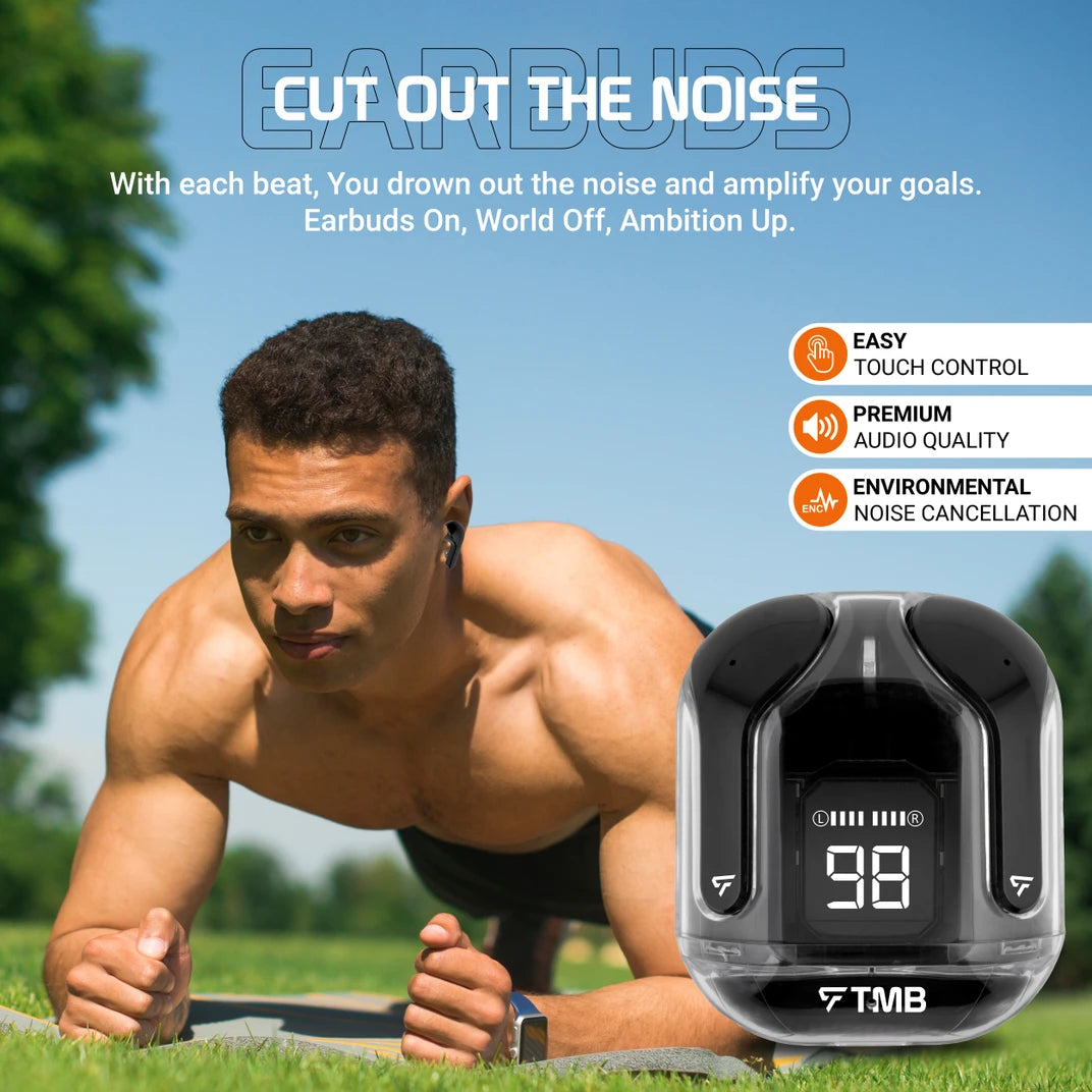 Crystal Earbud with 48H Playback Time, BT Version-5.2 & True Wireless Stereo Bluetooth Headset (Black, True Wireless)