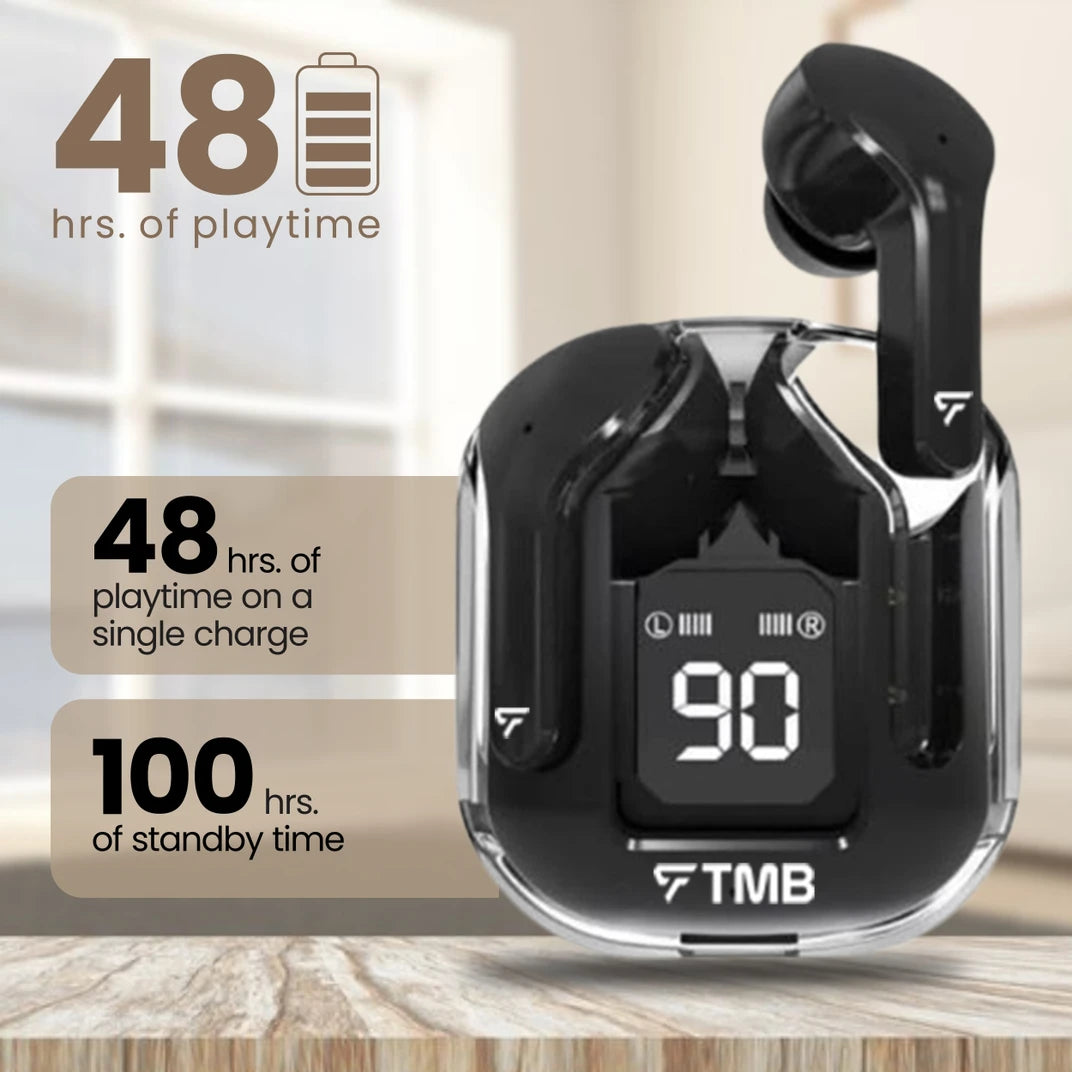 Crystal Earbud with 48H Playback Time, BT Version-5.2 & True Wireless Stereo Bluetooth Headset (Black, True Wireless)